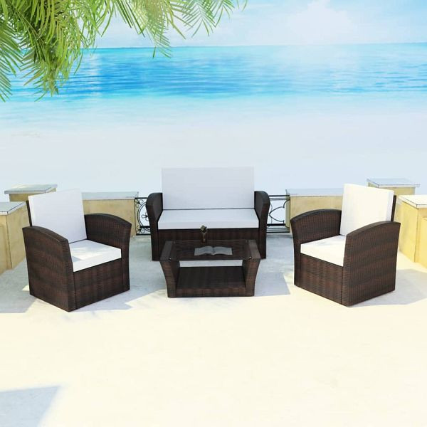 vidaXL 4-teilig Garten-Lounge-Set mit Kissen Poly Rattan Braun, 42641