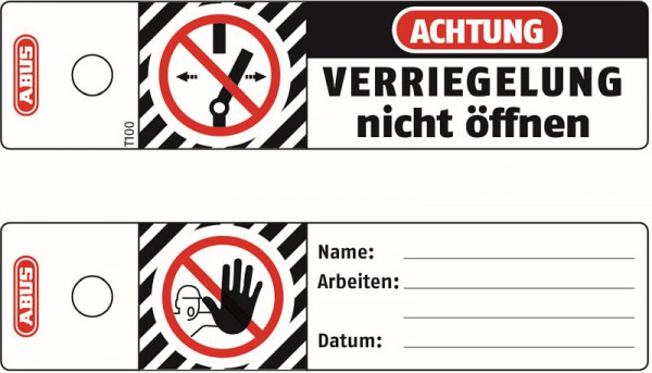 Abus LOTO Anhänger klein im Dispenser, à 100 Stück Warnanhänger für Vorhangschlösser, beschreibbar T100 weiß, 77806 3