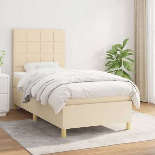 vidaXL Boxspringbett mit Matratze Creme 100x200 cm Stoff, 3142318