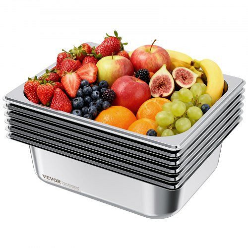 VEVOR 6 Stk. Gastronormbehälter 1/2 6 L (98 mm tief), rostfreie Catering-Aufbewahrung, Panierschale für Buffet, 12BCCPBXG6JTIEOP4001V0