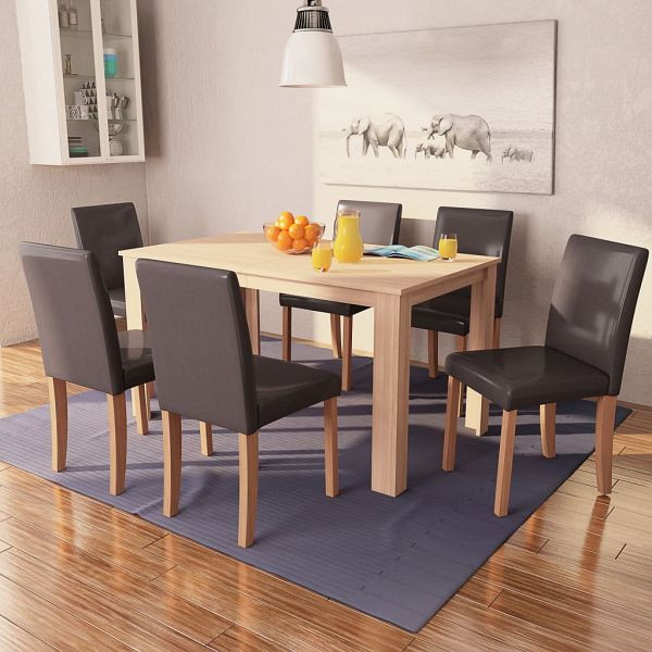 vidaXL Esszimmertisch und Stühle 7-teilig Kunstleder Eiche Braun, 243530