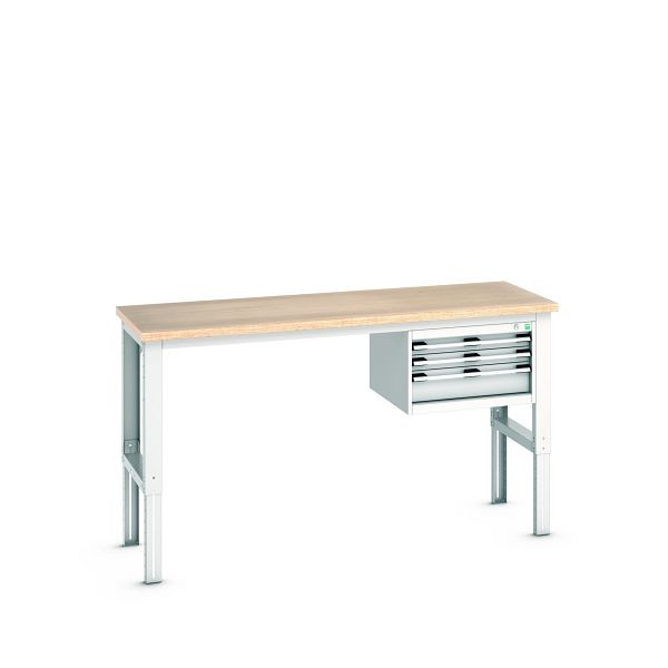 bott cubio Werkbank mit Hängeschrank 3 Schubladen, Multiplex, höhenverstellbar, BxTxH: 2000x750x740-1140mm, Multiplex RAL 7035, 41003537.16V