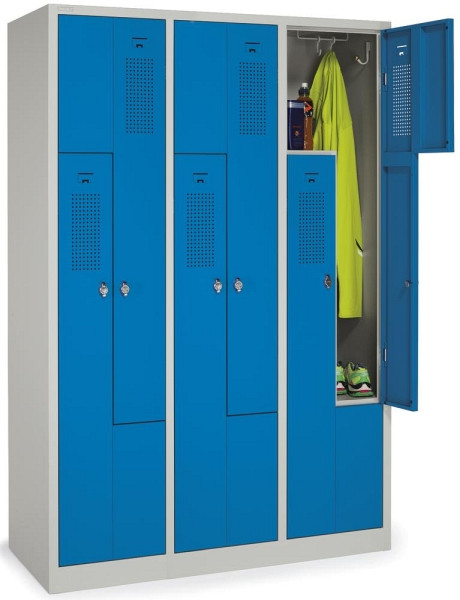 Deskin Z-Garderoben-Stahlspind mit Lüftungslöchern, Korpus Lichtgrau RAL7035, Türen Himmelblau RAL 5015, B 1185 x H 1800 x T 500 mm, 269216