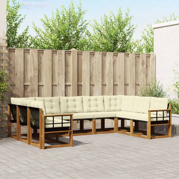 vidaXL Outdoor-Sofagarnitur 9-teilig Natur und Creme Massivholz Akazie, 3369053