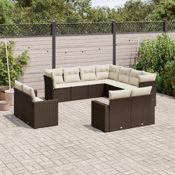 vidaXL 11-teilig Garten-Sofagarnitur mit Kissen Braun Poly Rattan, 3219123