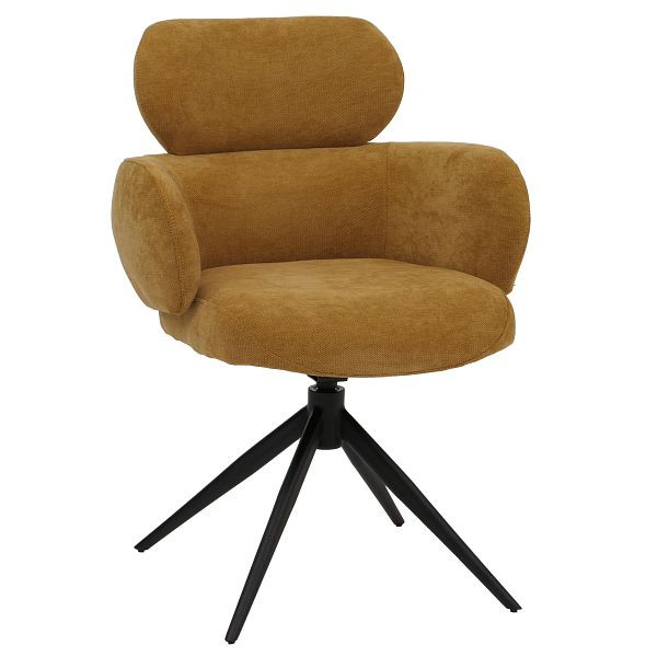 Mendler Esszimmerstuhl HWC-O77, Küchenstuhl Polsterstuhl, drehbar Auto-Return, Stoff (310g/m²) Chenille Öko-Tex, senfgelb, 139261