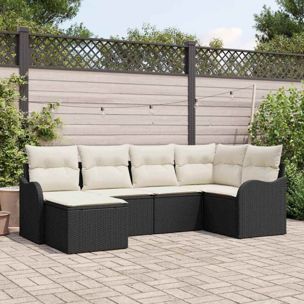 vidaXL Garten-Sofa-Set mit Kissen, 6er Set, Schwarz Poly Rattan, 3345767