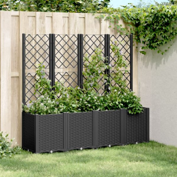 vidaXL Pflanzkübel mit Rankgitter Schwarz 160x40x140 cm PP, 367873