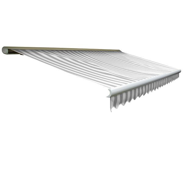 Mendler Elektrische Kassetten-Markise T123, Vollkassette Volant 4,5x3m, Acryl Grau/Weiß, 34354+34295+34432+34357