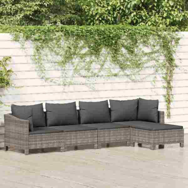 vidaXL 5-tlg. Garten-Lounge-Set mit Kissen Grau Poly Rattan, 3187270