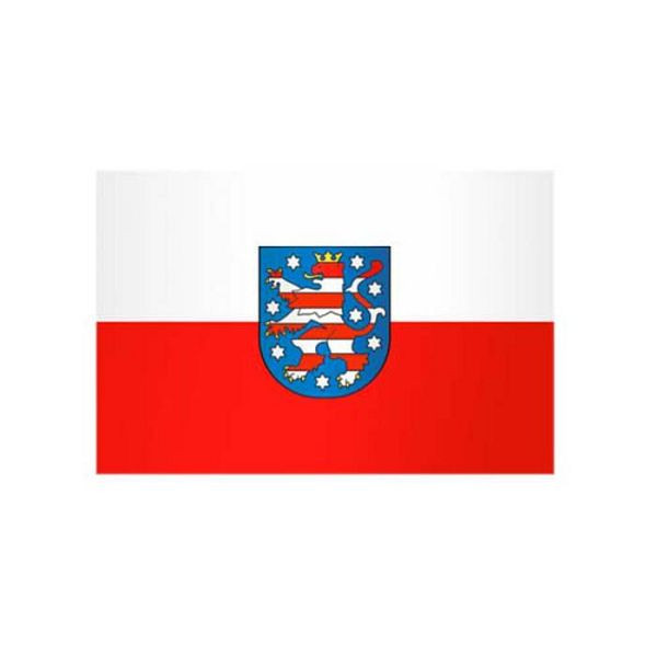 Stein HGS Landesflagge Thüringen, 400 x 150 cm (Hochformat), mit Kunststoff-Karabiner, FlagTop 110 g/m², für Fahnenmasten ab 8 m, mit Hohlsaum für Ø 4 cm Ausleger, 26702