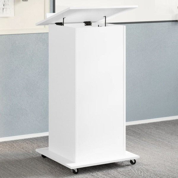 vidaXL Rednerpult mit Rollen & Schublade Weiß 55x55x107 cm, 848024