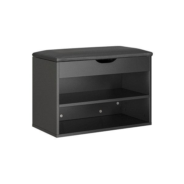 SoBuy Schuhbank Schwarz mit Stauraum, Sitzbank mit Klappdeckel, Schuhregal aus Spanplatte, 60×30×43 cm, Tragkraft 113 kg, FSR25-SCH