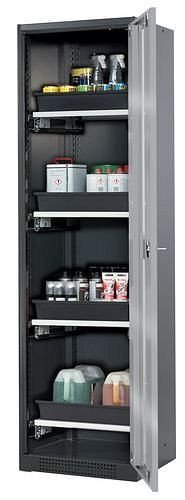 asecos Chemikalienschrank Systema-T CS-54RG, Korpus anthrazit, Flügeltüren silber, 4 Tablarauszüge, 208925