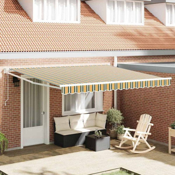 vidaXL Einziehbare Markise with 400 × 350 cm Grün und Weiß, 3330840