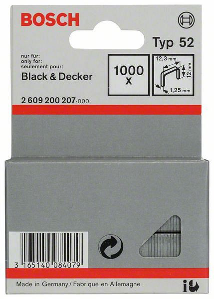 Bosch Flachdrahtklammer Typ 52, 12,3 x 1,25 x 12 mm, 1000er-Pack, 2609200207