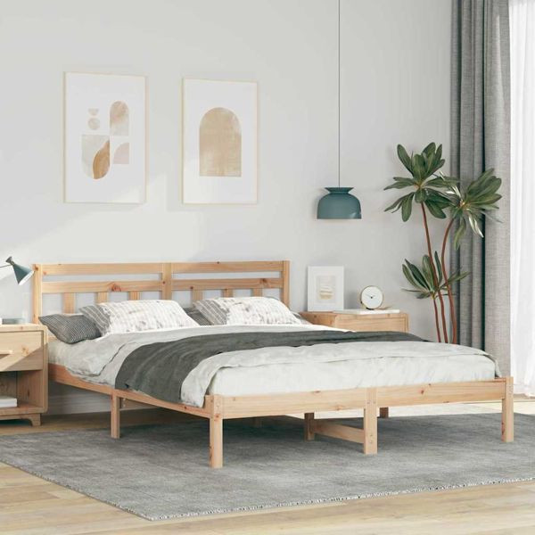 vidaXL Bettgestell mit Kopfteil Braun Massivholz Kiefer, 872371