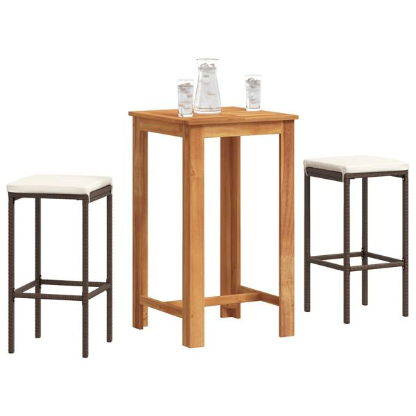 vidaXL 3-tlg. Gartenbar-Set Braun Massivholz Akazie und Poly Rattan, 3295266