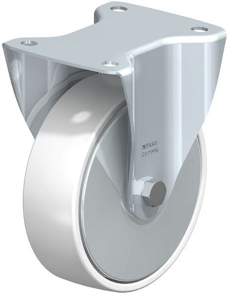 Blickle B-PO 160R-FA Stahlblech-Bockrolle mit Anschraubplatte, Polyamid, Weiß, 712125