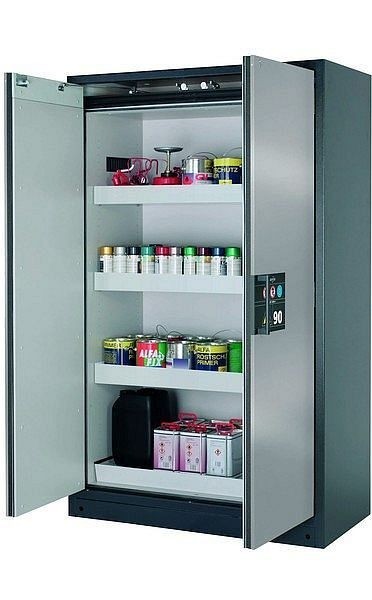 asecos Sicherheitsschrank Q-CLASSIC-90, Q90.195.120 in Silber mit 3x Wannenboden Standard (Stahlblech), 30001-049-30007