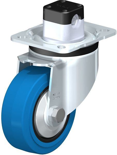 Blickle LK-POEV 100XR-1-CS11-SB-FA Stahlblech-Lenkrolle, schwere Ausführung, mit Anschraubplatte & Zentralfeststeller, Elastik-Vollgummi, Blau, 850938