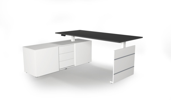 Kerkmann Komplettarbeitsplatz Move 3 elektisch höhenverstellbar, B x 1800 x T 800 x H 740 mm, Ausführung links, Weiß/Anthrazit, 103848.1