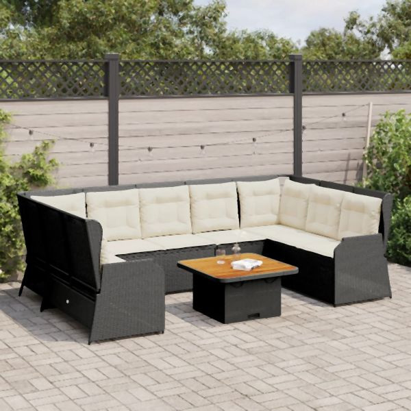 vidaXL 7-tlg. Garten-Lounge-Set mit Kissen Schwarz Poly Rattan, 3262369