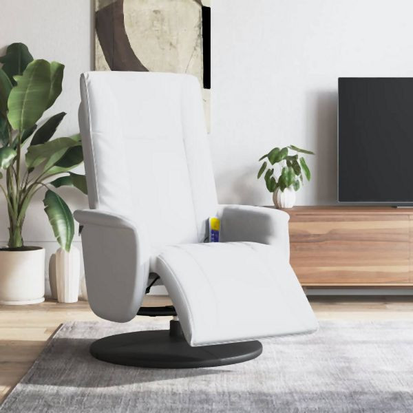 vidaXL Massagesessel mit Fußteil Weiß Kunstleder, 356518