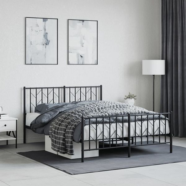 vidaXL Bettgestell mit Kopf- und Fußteil Metall Schwarz 135x190 cm, 374454