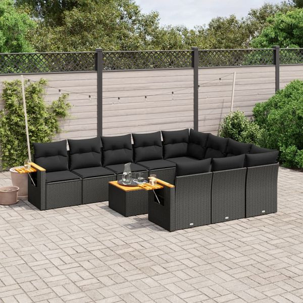 vidaXL 11-teilig Garten-Sofagarnitur mit Kissen Schwarz Poly Rattan, 3259584