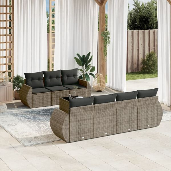 vidaXL 8-teilig Garten-Sofagarnitur mit Kissen Grau Poly Rattan, 3221129