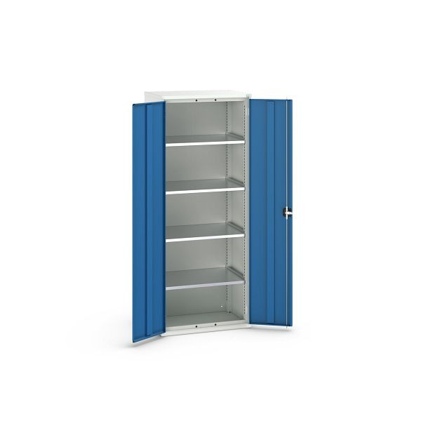 bott verso Flügeltürschrank, mit 4 Fachböden, BxTxH: 800 x 550 x 2000 mm, Lichtgrau / Enzianblau, 16926167.11