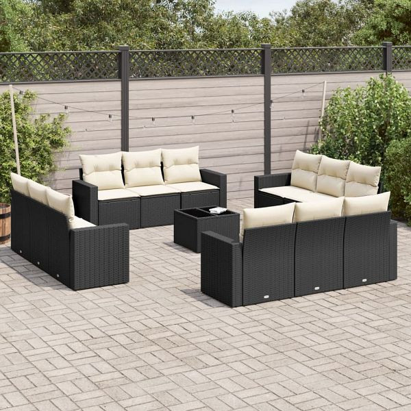 vidaXL 13-teilig Garten-Sofagarnitur mit Kissen Schwarz Poly Rattan, 3218766