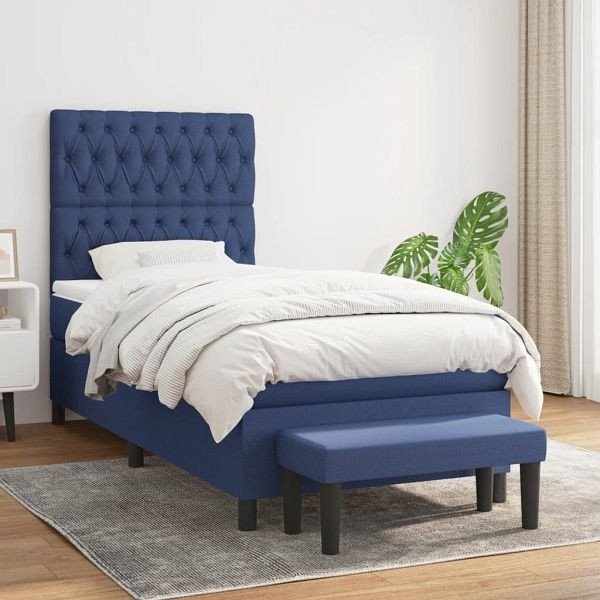 vidaXL Boxspringbett mit Matratze Blau 90x200 cm Stoff, 3136811