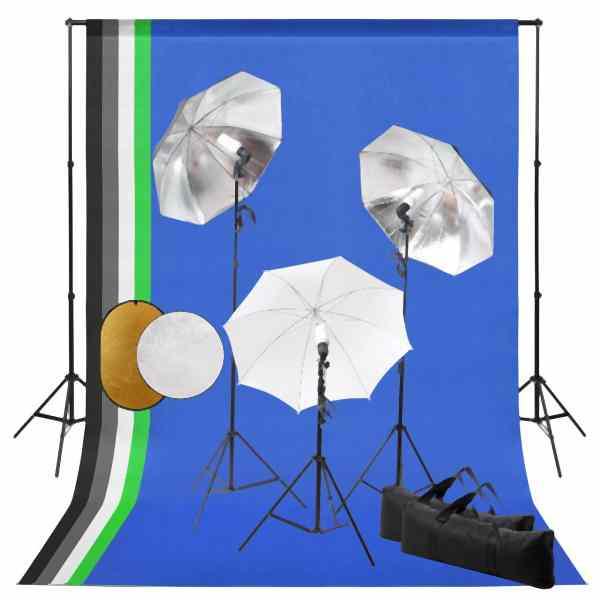vidaXL Fotostudio-Set mit Leuchten, Schirmen, Hintergrund, Reflektor, 3067101