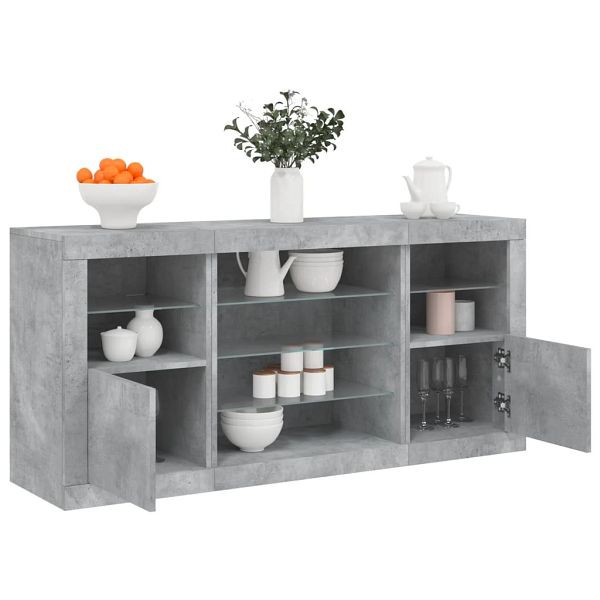 vidaXL Sideboard mit LED-Leuchten Betongrau 142,5x37x67 cm, 3209089
