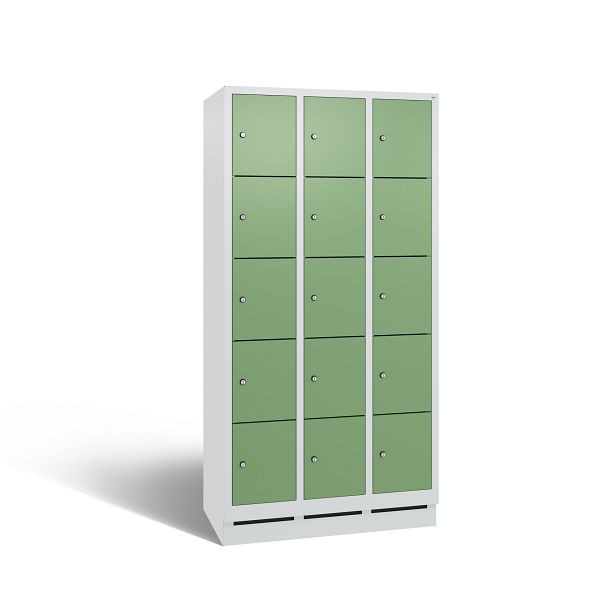 C+P Schließfachschrank Evolo, 15 Fächer, H1800xB900xT500 mm, Grau/Resedagrün, 48020-305 S10090