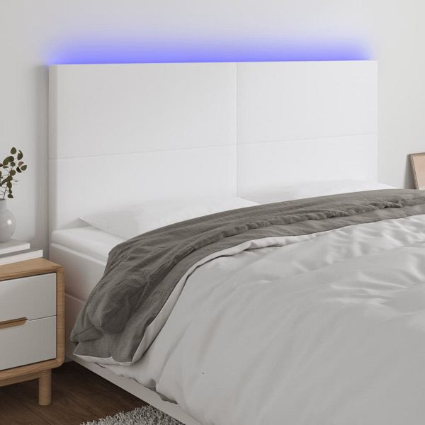 vidaXL LED Kopfteil Weiß 180x5x118/128 cm Kunstleder, 3122247