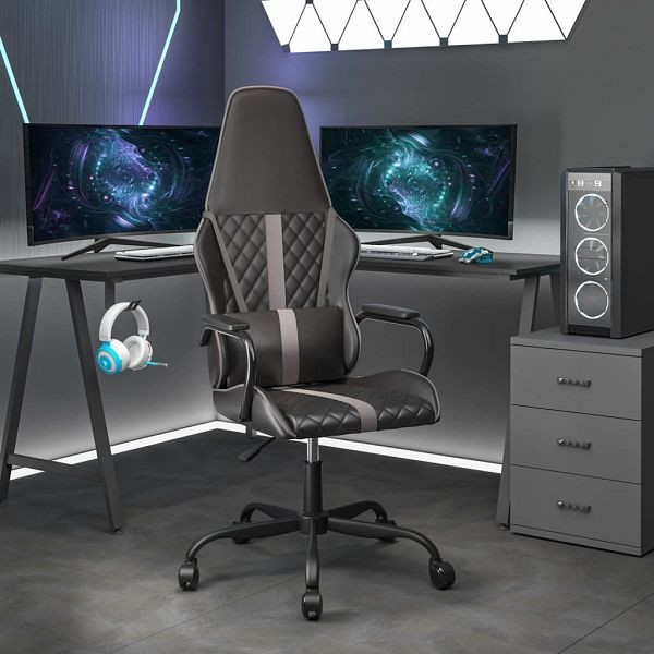 vidaXL Gaming-Stuhl Schwarz und Grau Kunstleder, 3143791