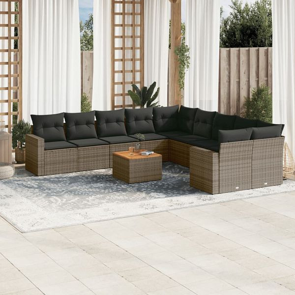 vidaXL 11-teilig Garten-Sofagarnitur mit Kissen Grau Poly Rattan, 3256648