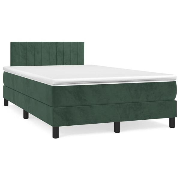 vidaXL Boxspringbett mit Matratze & LED Dunkelgrün 120x190 cm Samt, 3270168