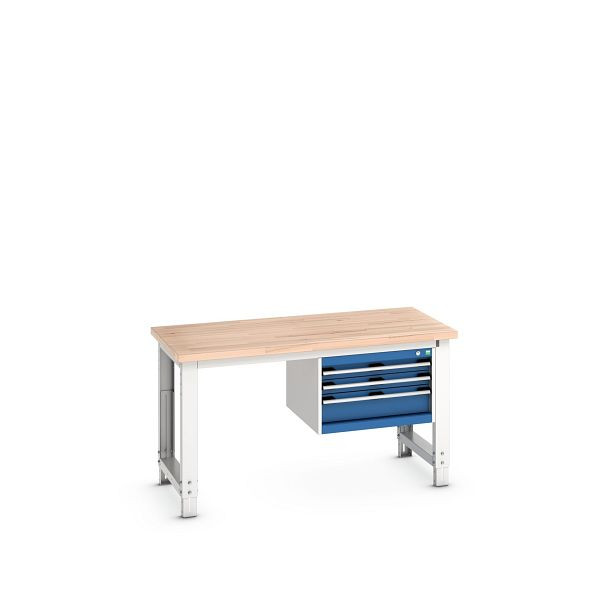 bott cubio Werkbank mit Hängeschrank 3 Schubladen, Rotbuche, höhenverstellbar BxHxT: 1500x750x740-1140mm, Rotbuche RAL 7035/5010, 41003471.11V