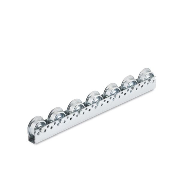 Torwegge Universalrollschiene, Gesamtbauhöhe 69,5 mm, Teilung 100 mm, Rollentyp 2450/8 Stahlröllchen mit Spurkranz, 0035962