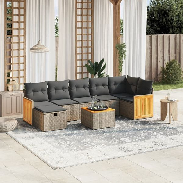 vidaXL 8-teilig Garten-Sofagarnitur mit Kissen Grau Poly Rattan, 3265757