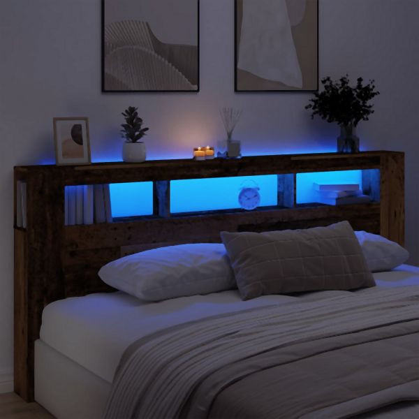 vidaXL LED-Kopfteil Altholz-Optik 220x18,5x103,5 cm Holzwerkstoff, 857694