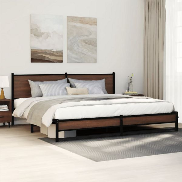 vidaXL Metallbett ohne Matratze Braun Eichen-Optik 193x203 cm, 3301411