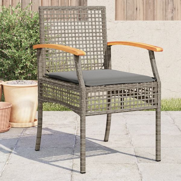 vidaXL Gartenstühle mit Kissen 4 Stück Grau Poly Rattan Akazienholz, 366252