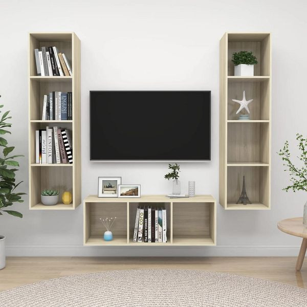 vidaXL 3-tlg. TV-Schrank-Set Sonoma-Eiche Holzwerkstoff, 3079757
