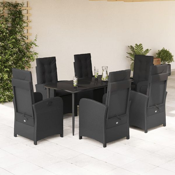 vidaXL 7-teilig Garten-Essgruppe mit Kissen Schwarz Poly Rattan, 3212315
