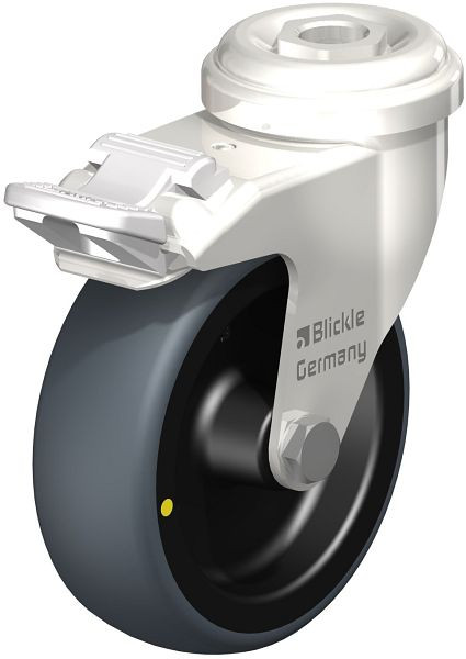 Blickle LRXA-TPA 75G-FI-ELS Edelstahl-Apparate-Lenkrolle mit Rückenloch & Feststeller, Thermoplastisches Gummi-Elastomer, Grau, 853108